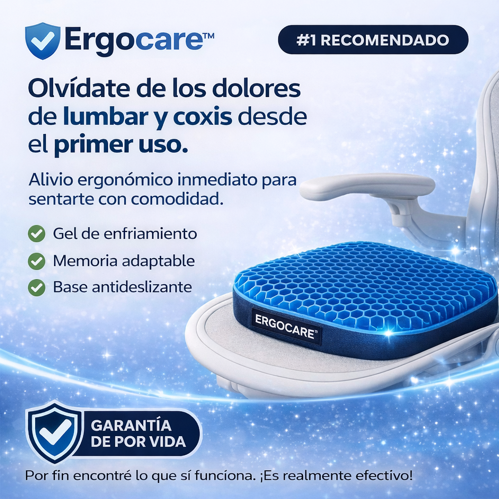 Vuelve a sentarte sin dolor. Cojín Ergocare™ elimina la presión que tu silla no puede.