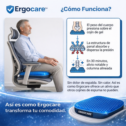 Vuelve a sentarte sin dolor. Cojín Ergocare™ elimina la presión que tu silla no puede.