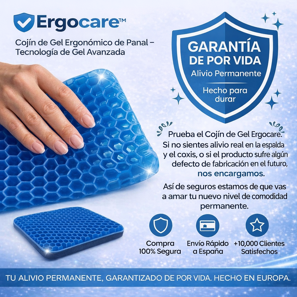 Vuelve a sentarte sin dolor. Cojín Ergocare™ elimina la presión que tu silla no puede.