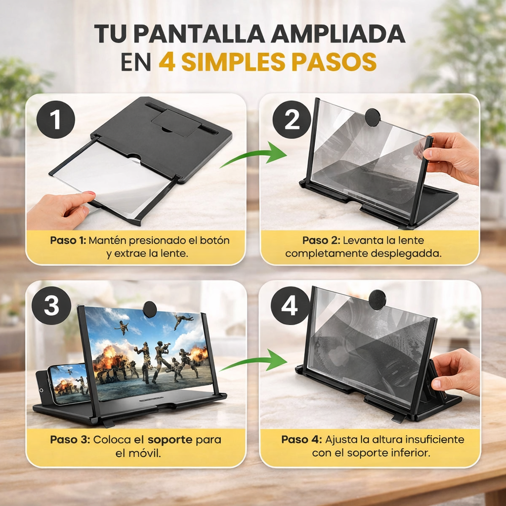 Amplificador de Pantalla +VISION para Móvil | Efecto Cine HD | Ligero y Portátil
