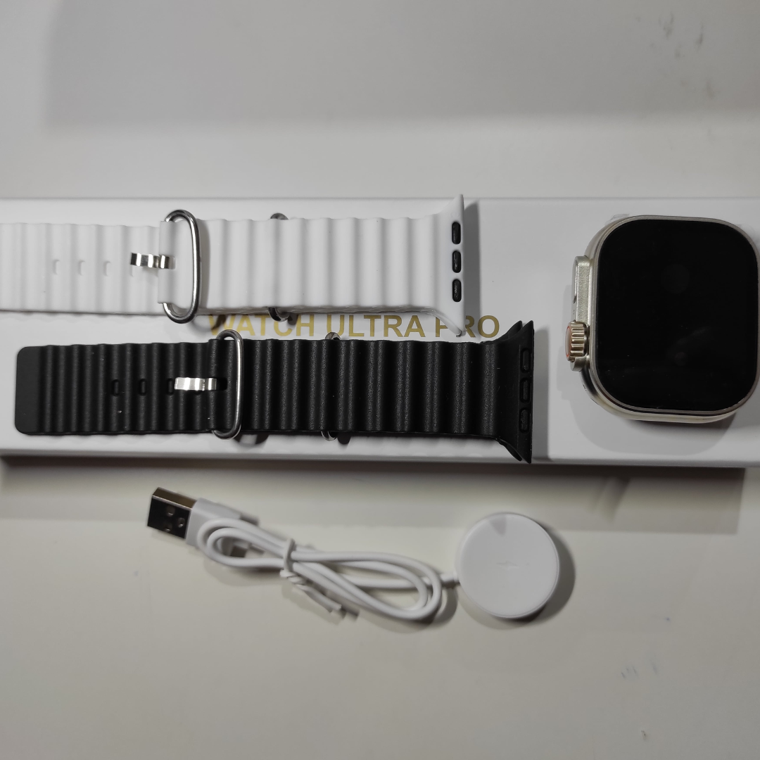 Smartwatch Ultra Pro con 2 correas (blanco + negro) Conéctate. Entrena. Vive con estilo.