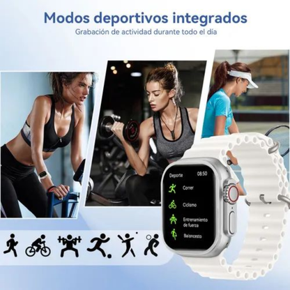 Smartwatch Ultra Pro con 2 correas (blanco + negro) Conéctate. Entrena. Vive con estilo.