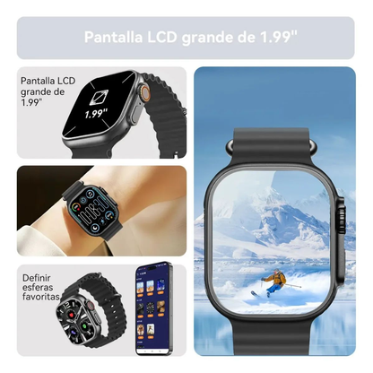 Smartwatch Ultra Pro con 2 correas (blanco + negro) Conéctate. Entrena. Vive con estilo.