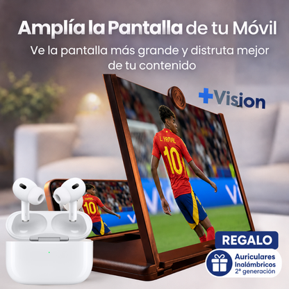 Amplificador de Pantalla +VISION para Móvil | Efecto Cine HD | Ligero y Portátil + AIRPODS 2ª GENERACIÓN DE REGALO