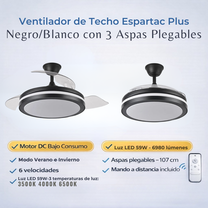 Ventilador de Techo Espartac Plus Negro/Blanco Motor DC 59W 3 Aspas con Mando