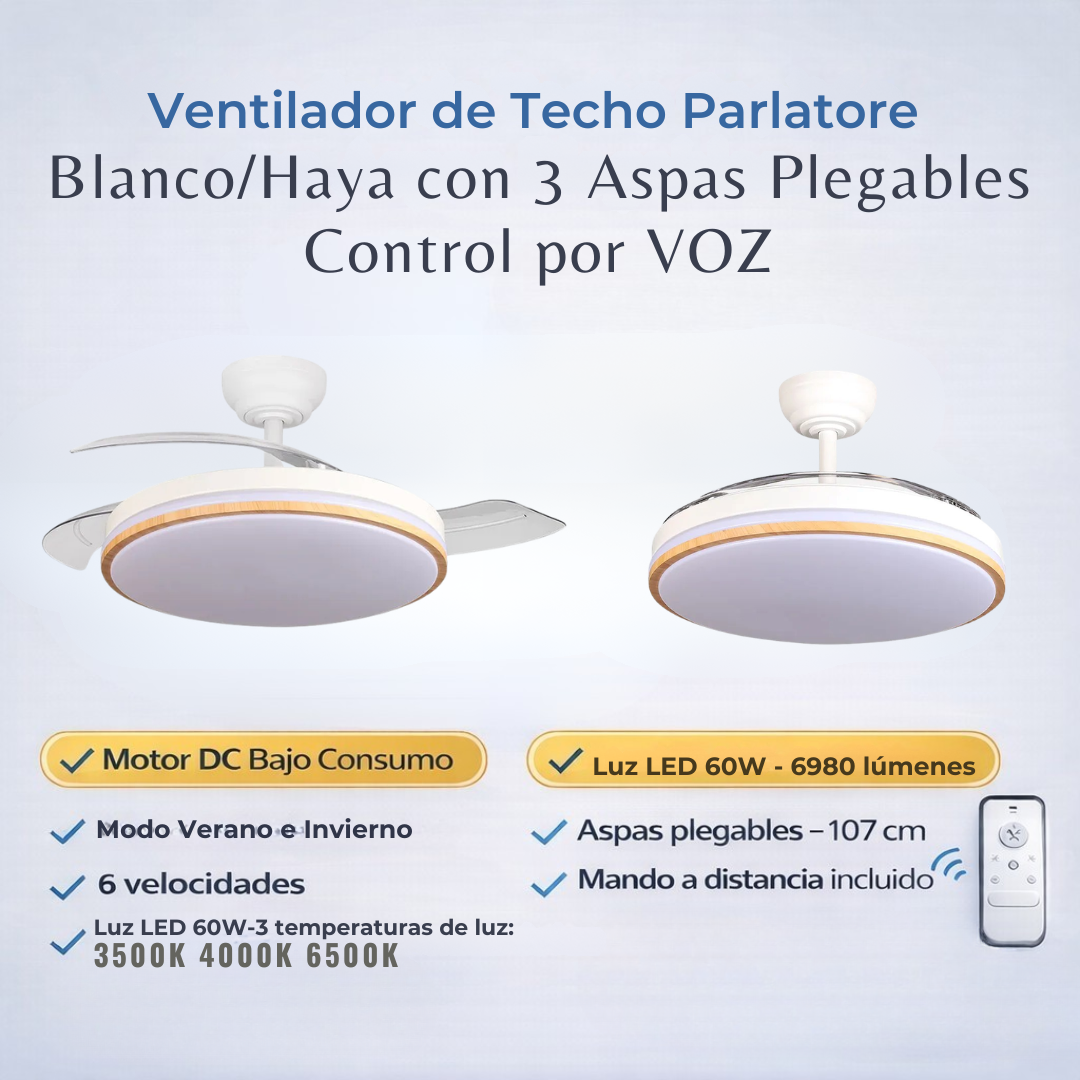 Ventilador de Techo Parlatore Control Por Voz Motod DC 60W 107Cm Con Mando