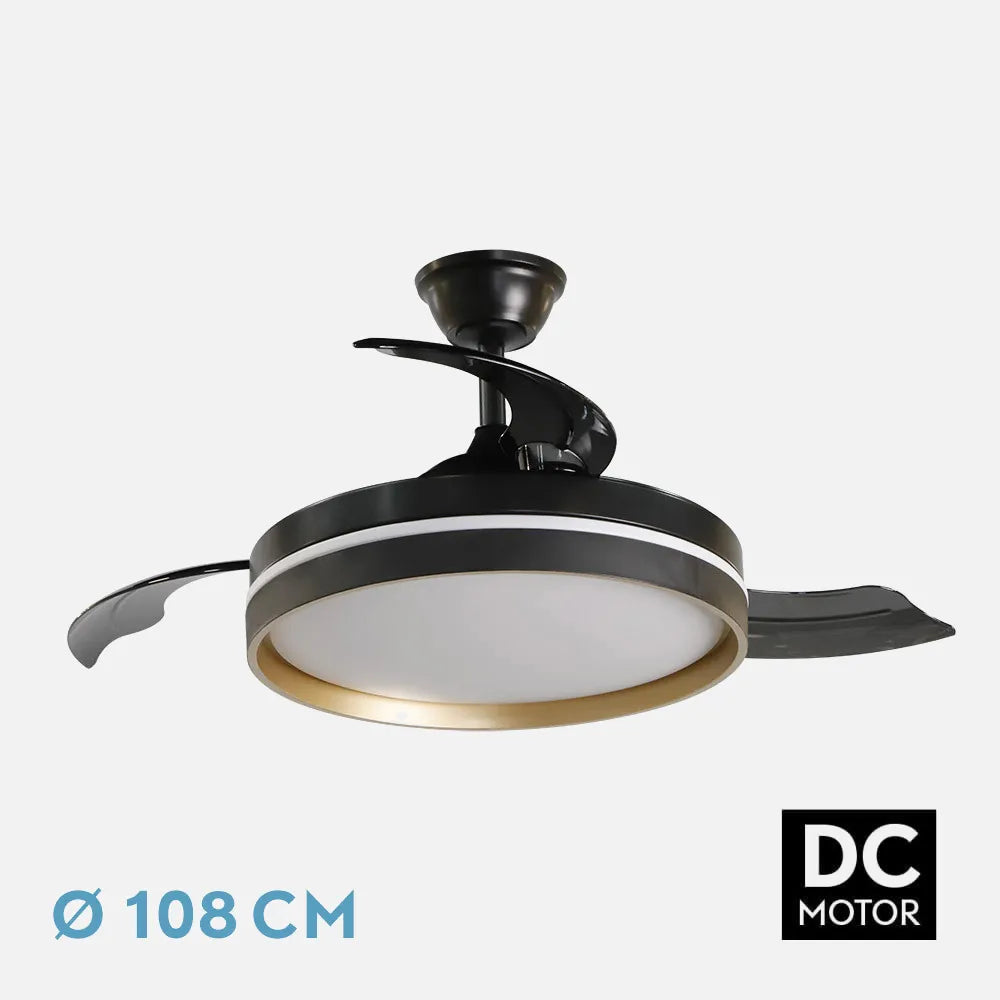 Ventilador de Techo Mandarín Negro/Oro Motor DC 72W 3 Aspas 108cm con Mando