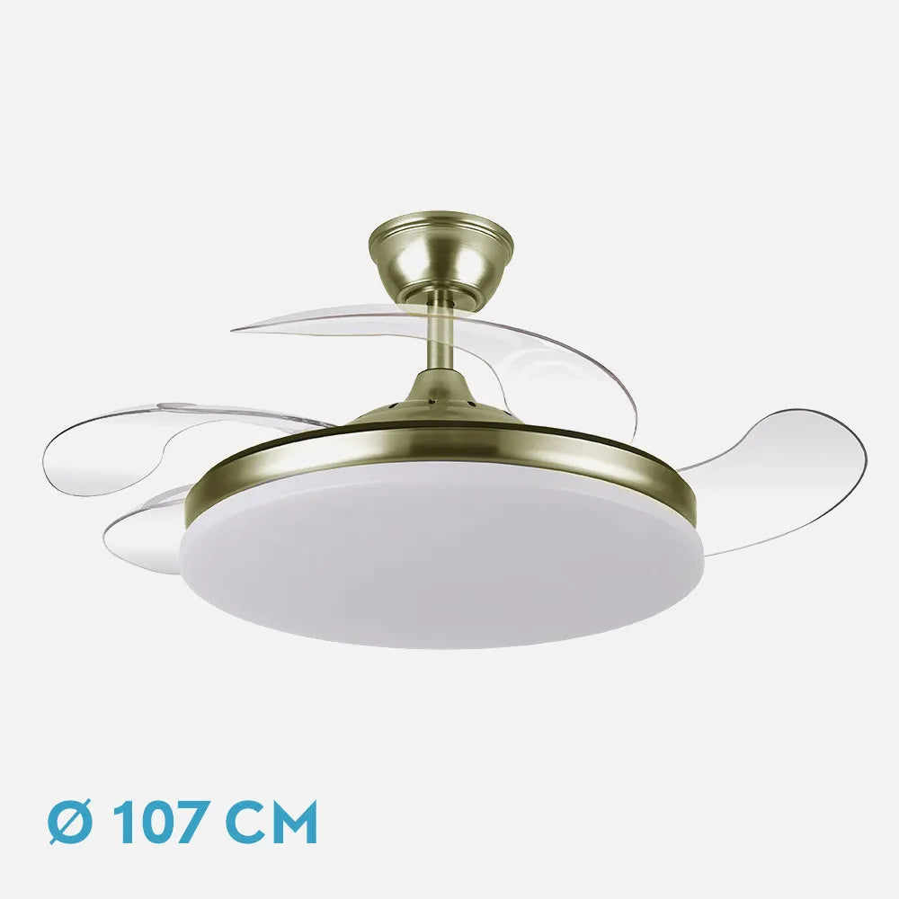 Ventilador de Techo Tridente Cuero Motor DC 59W 4 Aspas 107cm con Mando y Temporizador