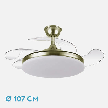 Ventilador de Techo Tridente Cuero Motor DC 59W 4 Aspas 107cm con Mando y Temporizador