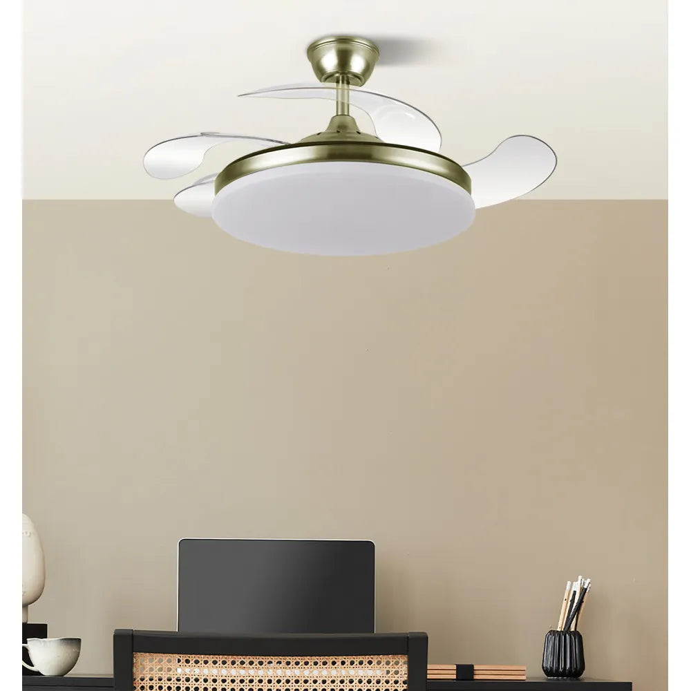 Ventilador de Techo Tridente Cuero Motor DC 59W 4 Aspas 107cm con Mando y Temporizador