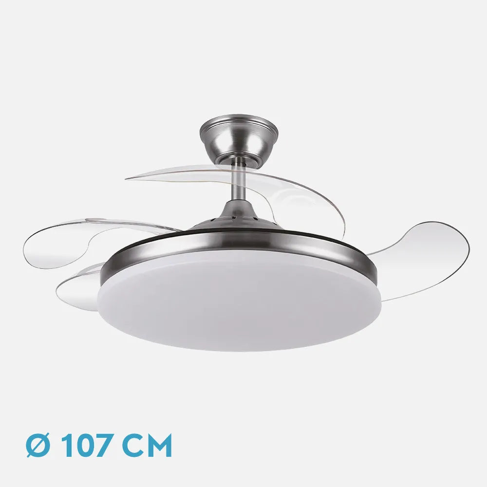 Ventilador de Techo Tridente Niquel Motor DC 59W 4 aspas 107cm con Mando y Temporizador