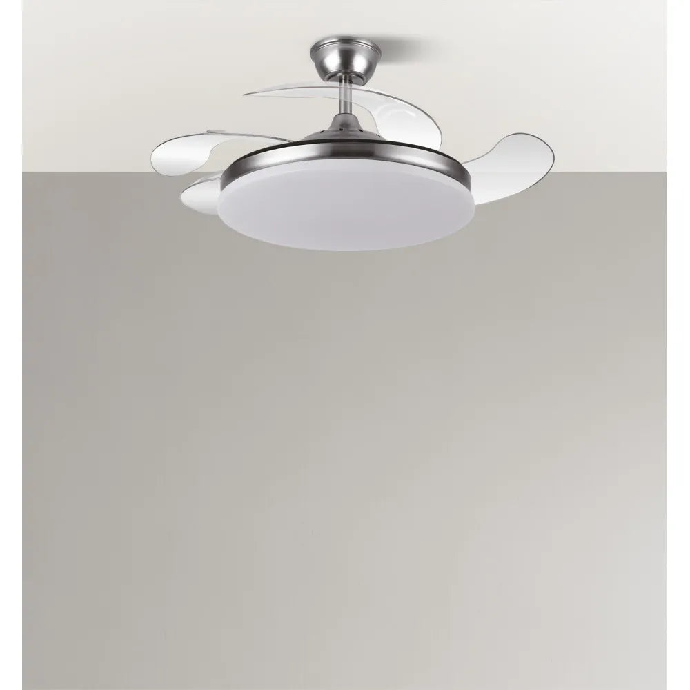 Ventilador de Techo Tridente Niquel Motor DC 59W 4 aspas 107cm con Mando y Temporizador